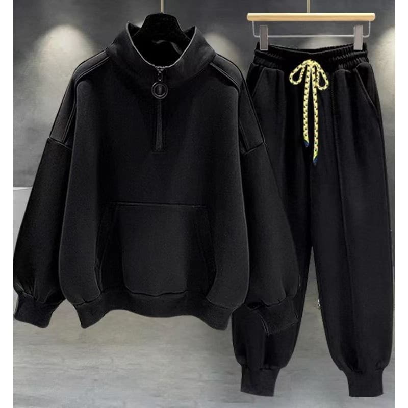 Zíper meia gola alta moletom velo terno masculino primavera outono inverno versão coreana na moda All-Match bonito solto