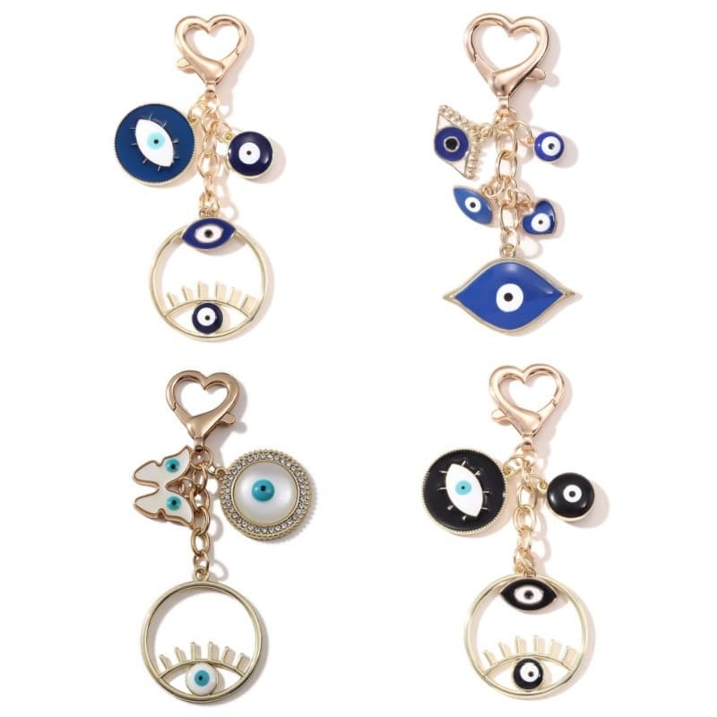 1pc Clássico Elipse Coração Redondo Mau Olhos Esmalte Liga Chaveiro Criativo Religioso Para Mulheres Homens Amizade Bom