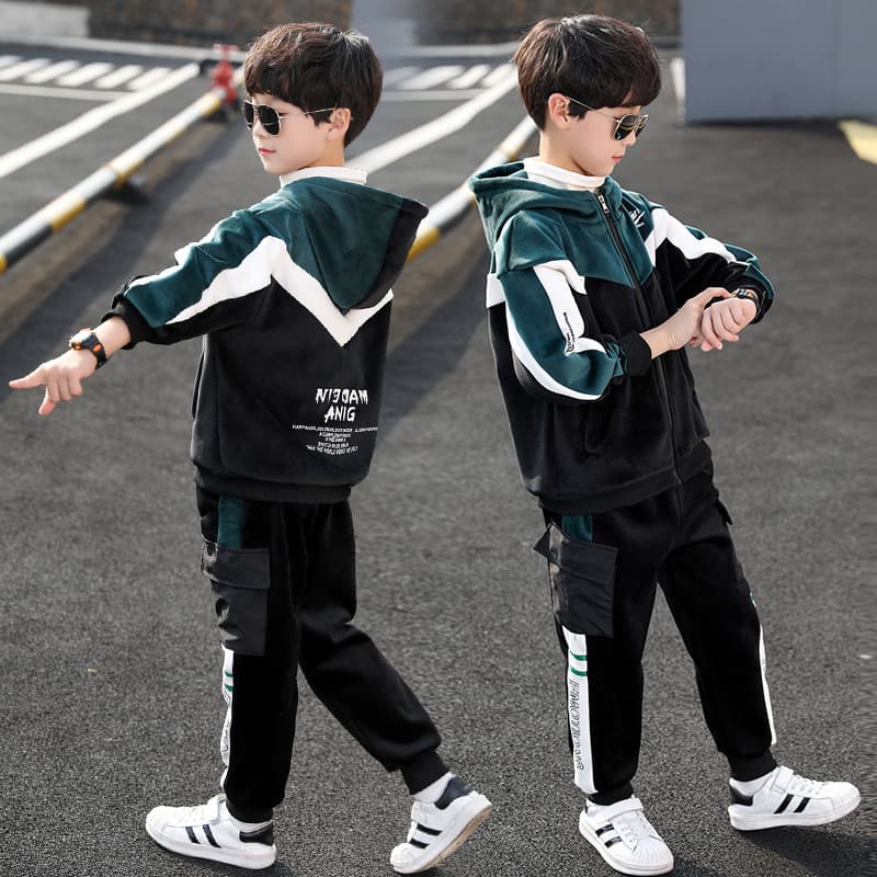 Terno de inverno para meninos mais veludo 2025 novo estilo médio grande crianças outono inverno meninos moda influenciad