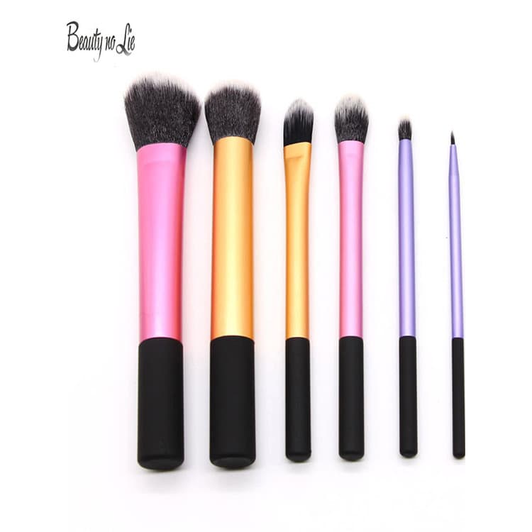 Conjunto de pincéis de maquiagem com tubo de alumínio longo, 6 peças, 3 cores, sem logotipo, conjunto de 6 peças, conjun