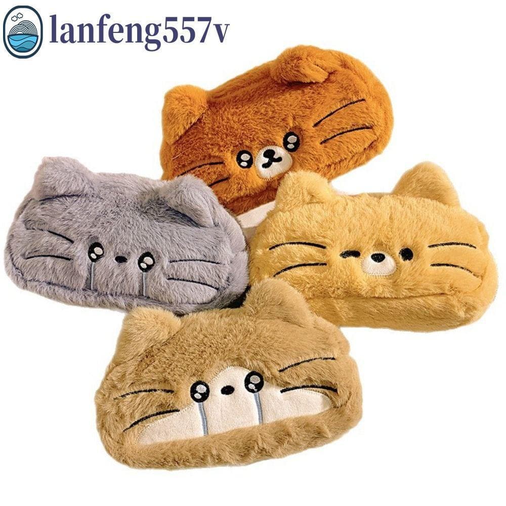 LANFENG Estojo De Lápis De Gato De Pelúcia , Desenho Animado Engraçado Kawaii , Bolsa De Papelaria Fofa Bordada
