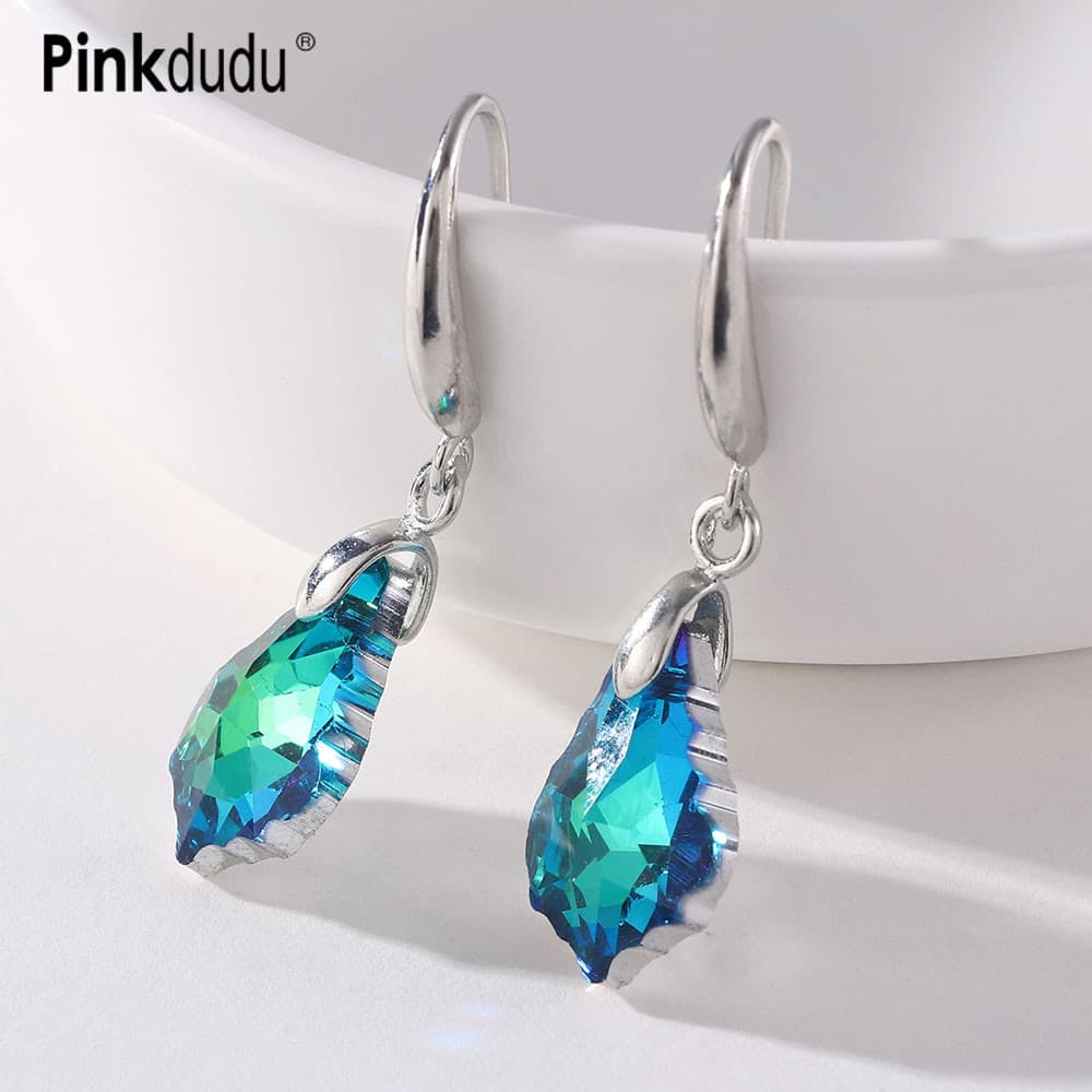 Pinkdudu Moda Simples Brincos Austríacos De Gotas De Cristal Coloridos De Folha Barroca Emaranhado Senhoras Para Mulhere