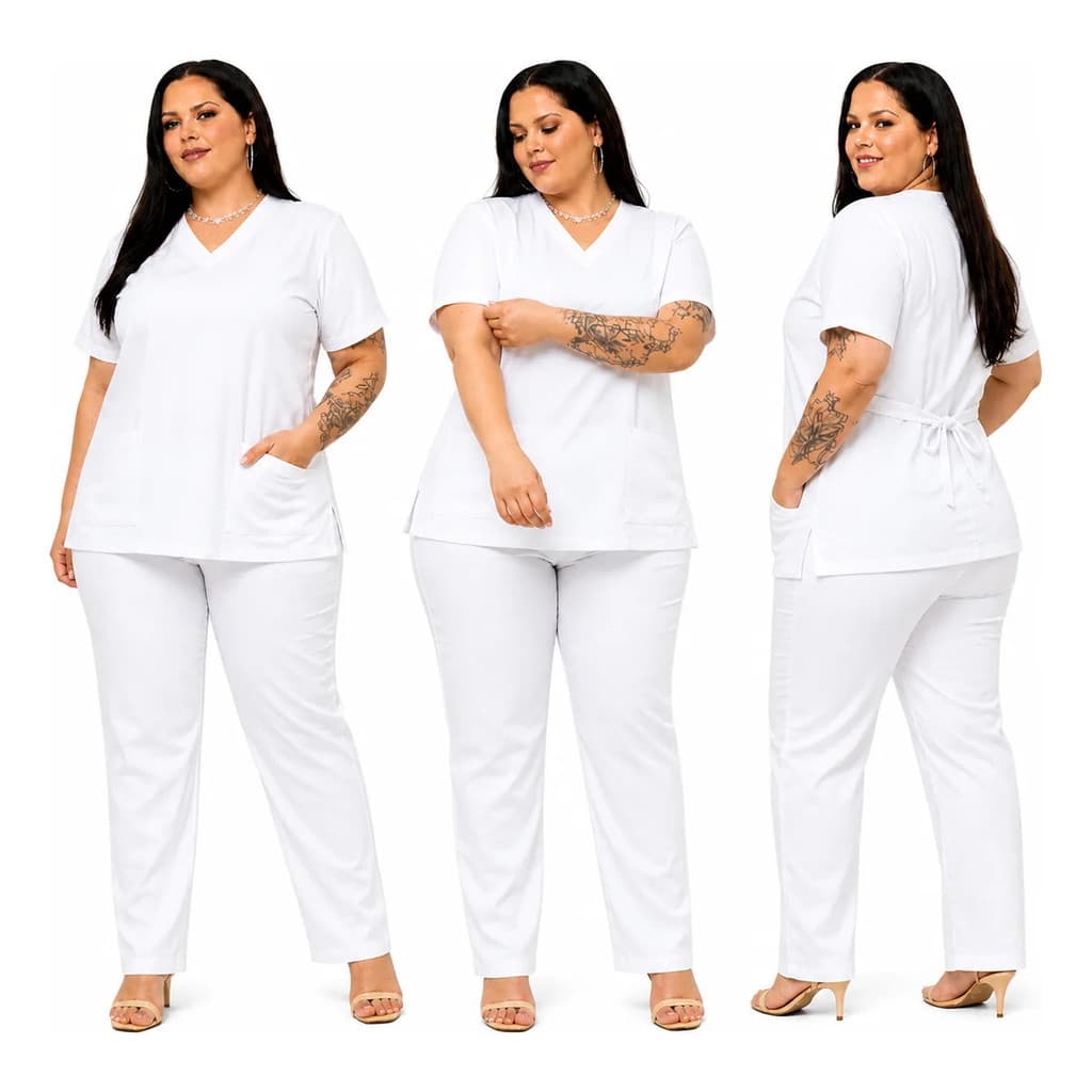 Scrub Branco Plus Size Feminino Gabardine Premium