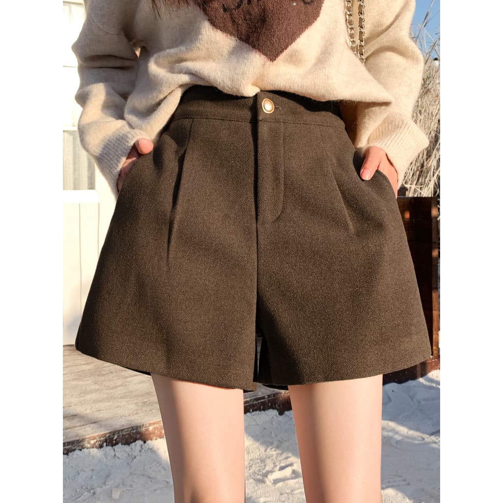 Cintura alta de lã a-Line Shorts feminino primavera verão exterior usar calças 2026 novo estilo mais magro olhar calças