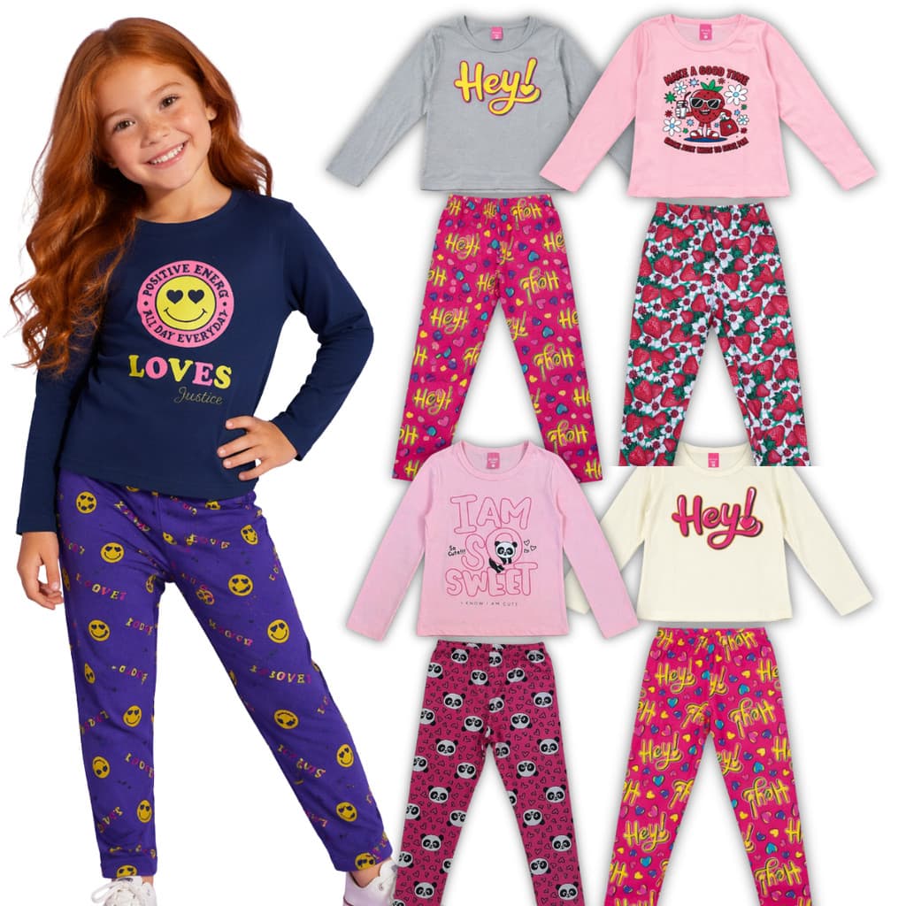 Kit 2 Conjunto Infantil Feminino Outono/Inverno Blusa + Calça Legging Meia Estação Menina