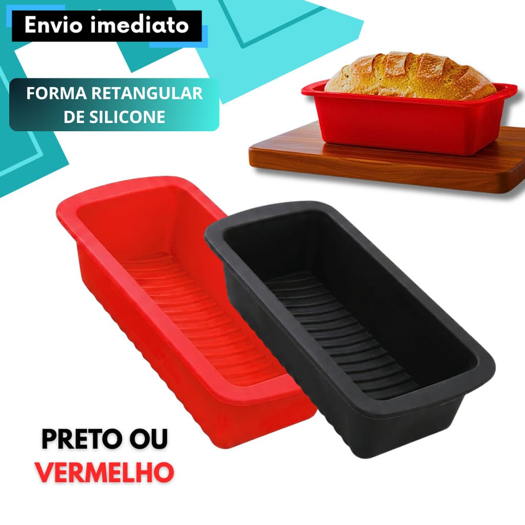 Forma de Silicone Retangular Para Forno/Freezer Pão Bolo Premium Antiaderente Fácil Limpar Preto/Vermelho -40°C a 230°C