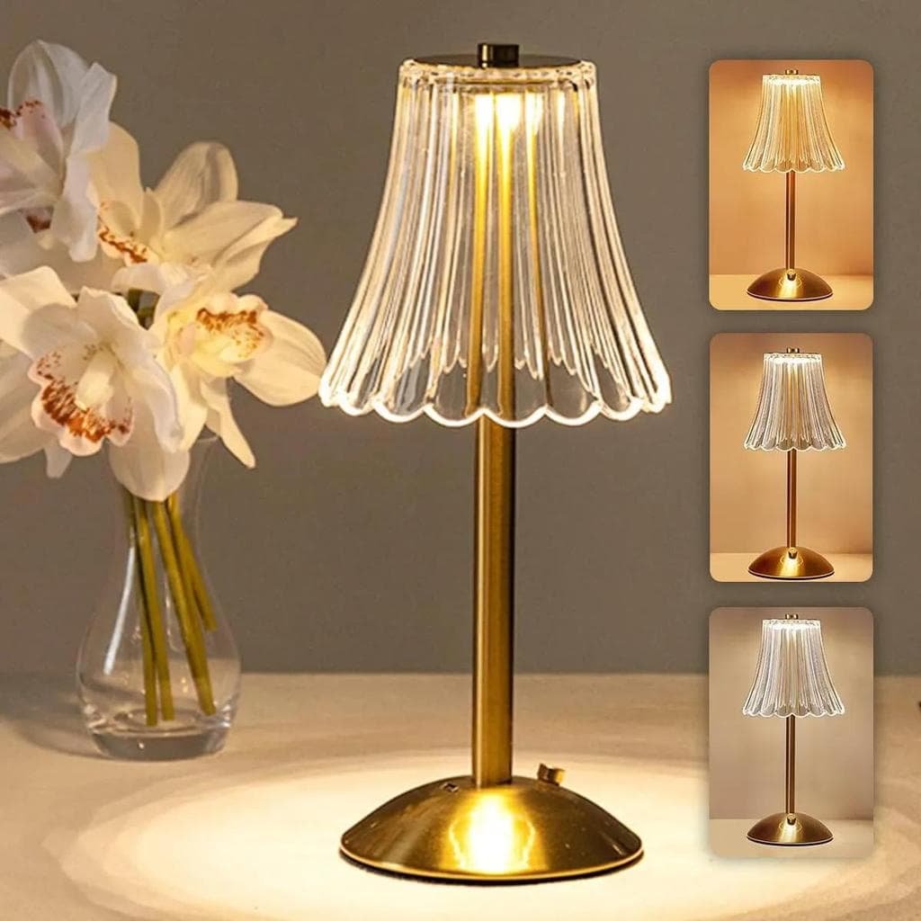 Abajur de Mesa LED Dourado Recarregável Sem Fio – Touch, 3 Cores de Luz e Elegante Decoração