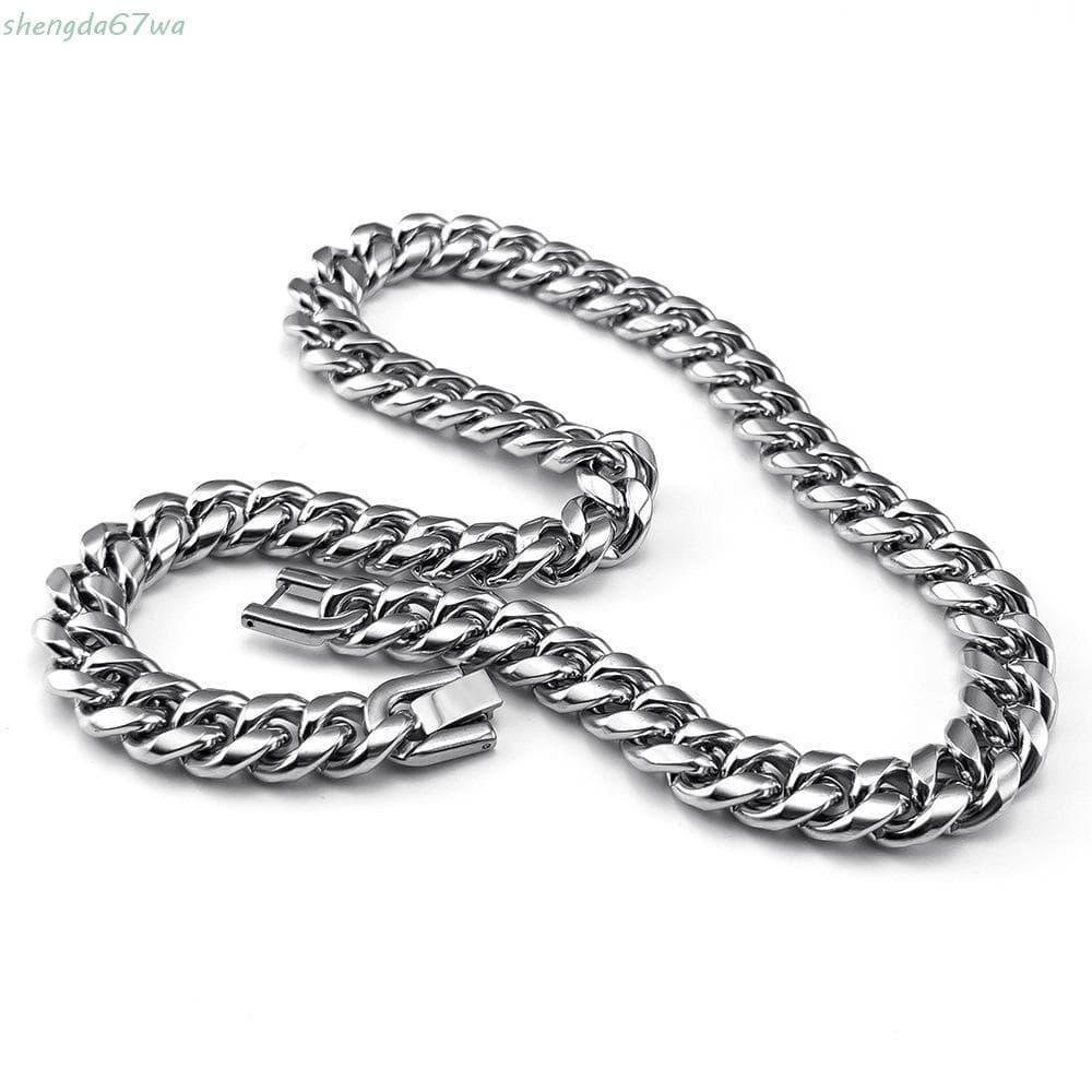 Colar De Aço Inoxidável SHENGDA , Masculino Punk De Joias , Gargantilha De Metal 5,6,8,10,12,14mm Cubano