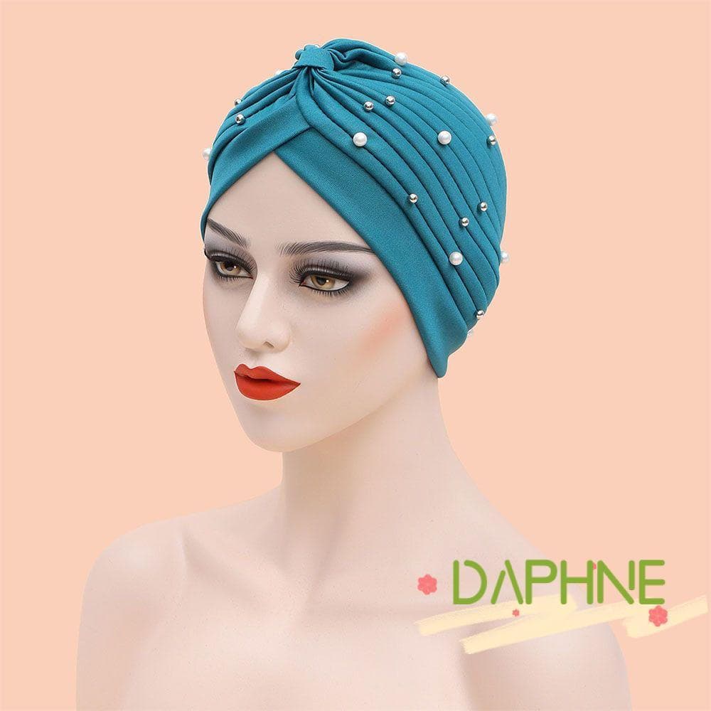 DAPHNE Lenço Turbante Muçulmano Com Dobras Sólidas Mujer De Poliéster Contas Árabes