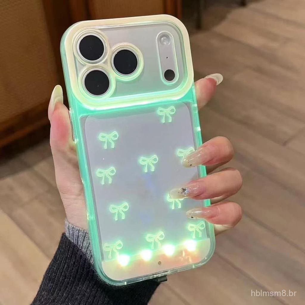 Capa Amarela para Iphone16ProMax, Capa Vibrante com Laço LED para Celular, Capa de Celular com LED Colorido Brilhante In