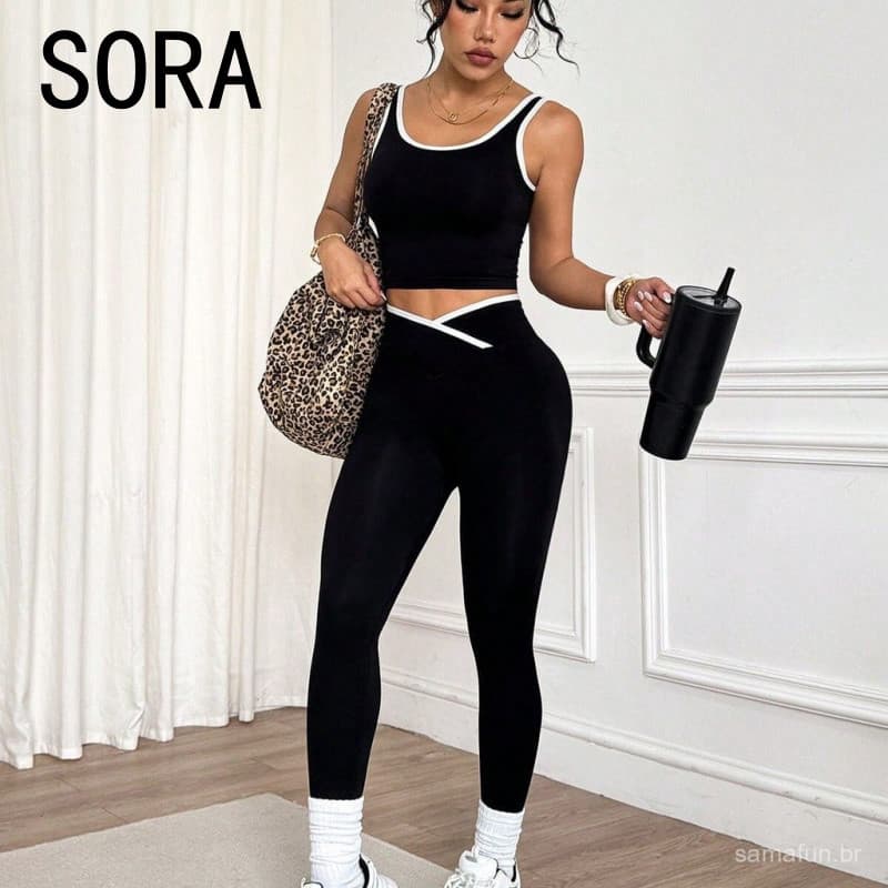 Conjunto de Yoga com Colete Estilo Europeu e Americano Sem Costura, Sutiã Esportivo, Calças de Fitness ao Ar Livre para