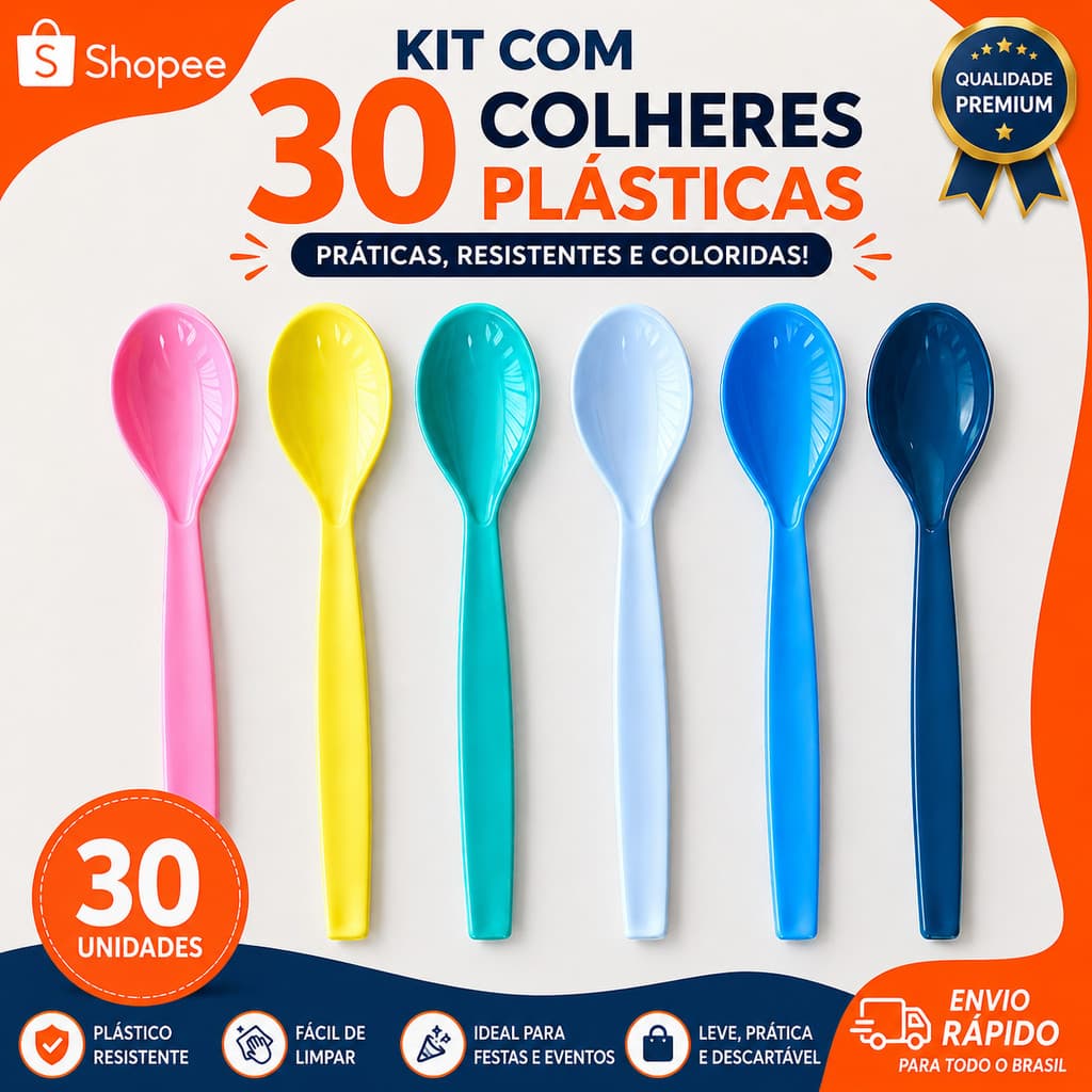 30 colheres de plástico kit treinamento escolar merenda colherzinha sorvete coloridas festa aniversario