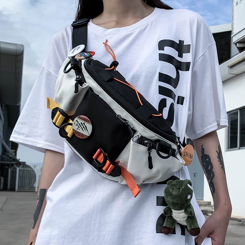 Bolsa de peito masculina ins Street Wear Hip-Hop bolsa de ombro funcional contraste cor saco do mensageiro esportes laze