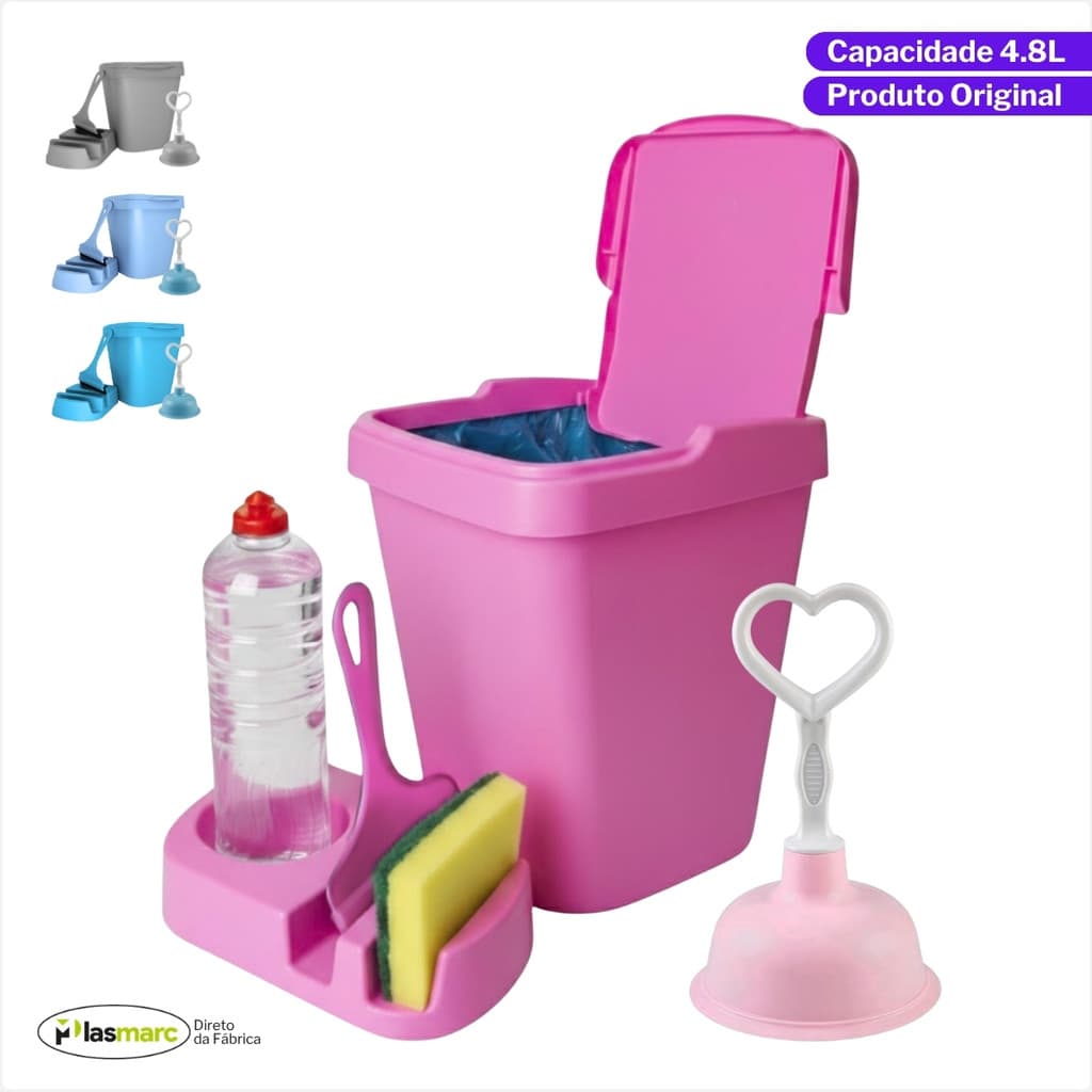 Kit Pia Organizador Completo Cozinha Lixeira Rodo Porta Detergente Desentupidor 4 Peças