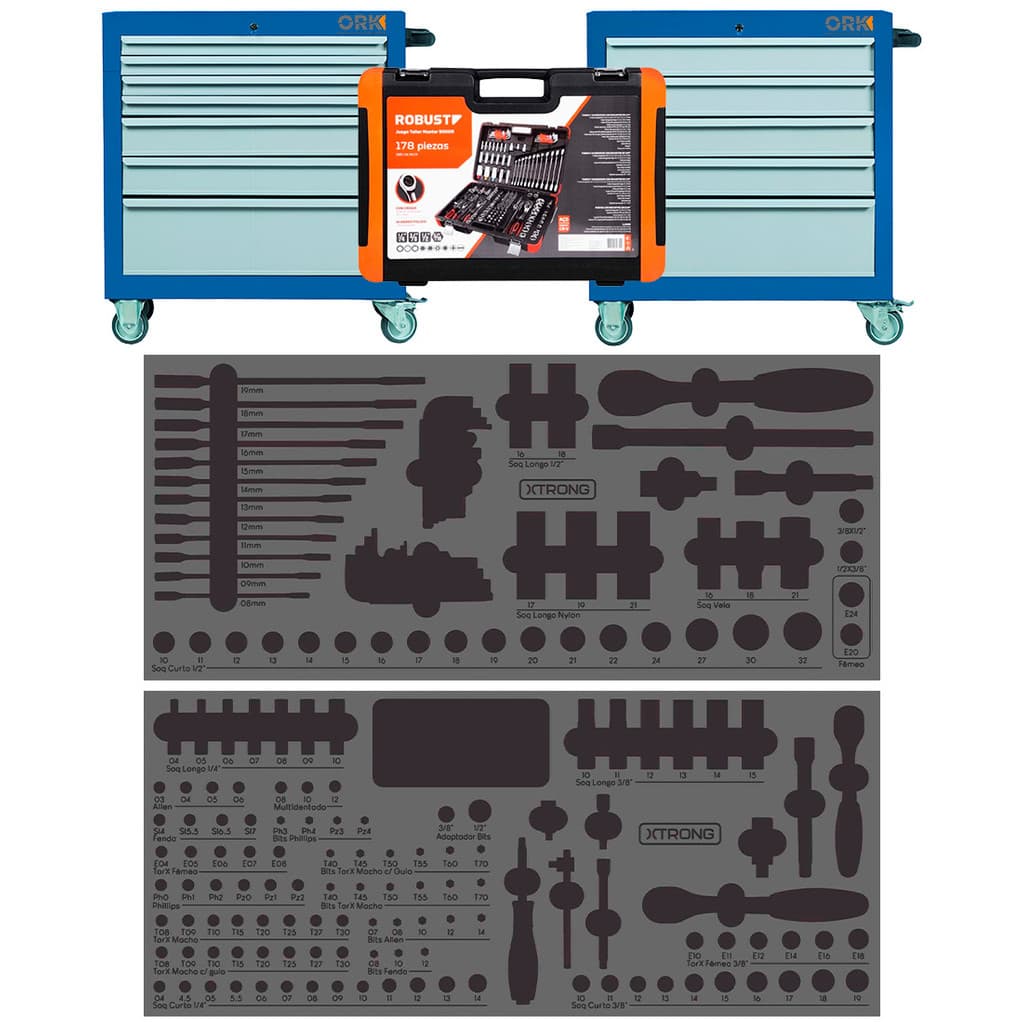 Berço em EVA para Jogo de Ferramentas Robust 5000R para Carrinhos Xtrong XCAR e ORK CAR (Grande)