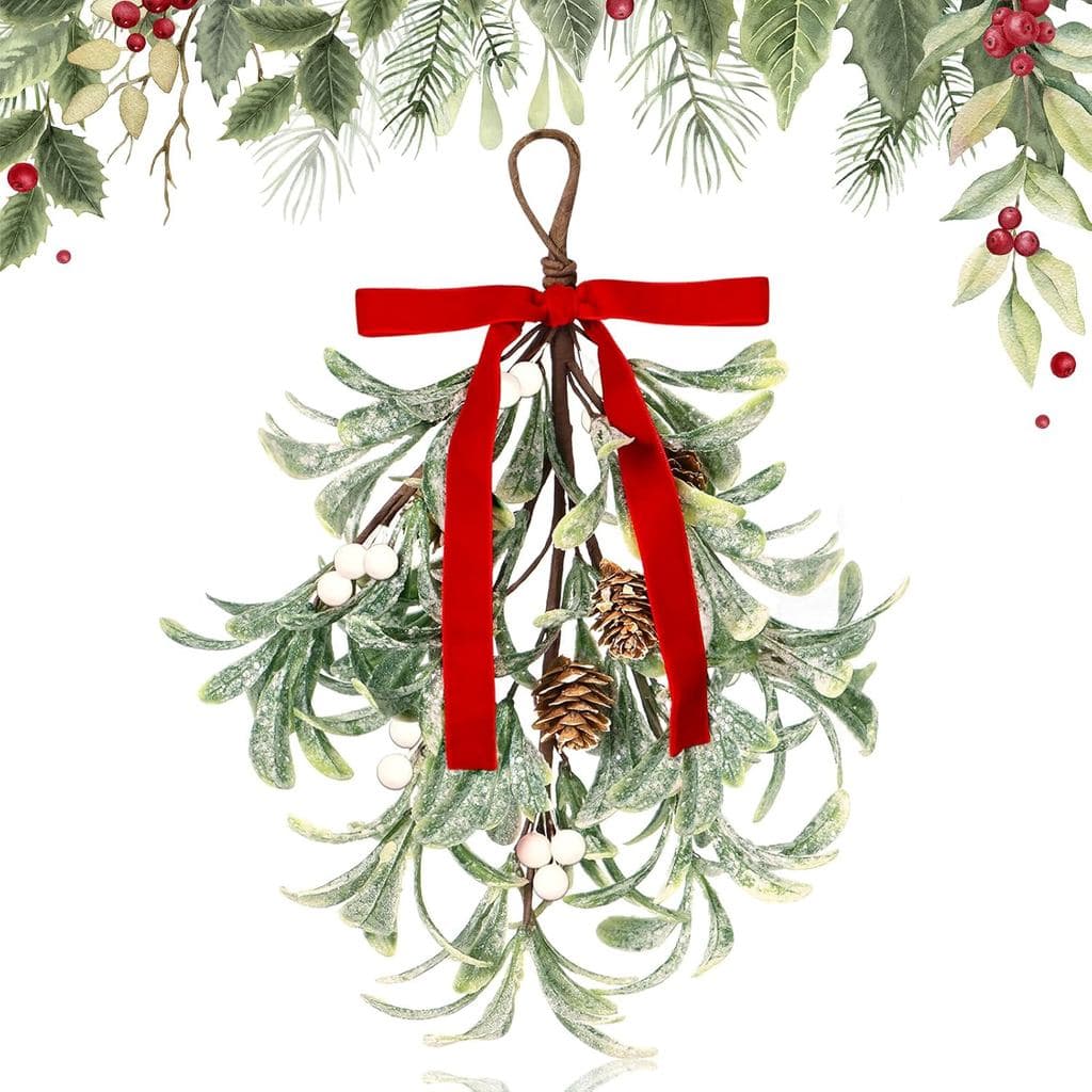 Decoração de Natal com Visco - Enfeites Artificiais de Visco para Pendurar na Porta, Ornamento de Natal com Visco Fosco,