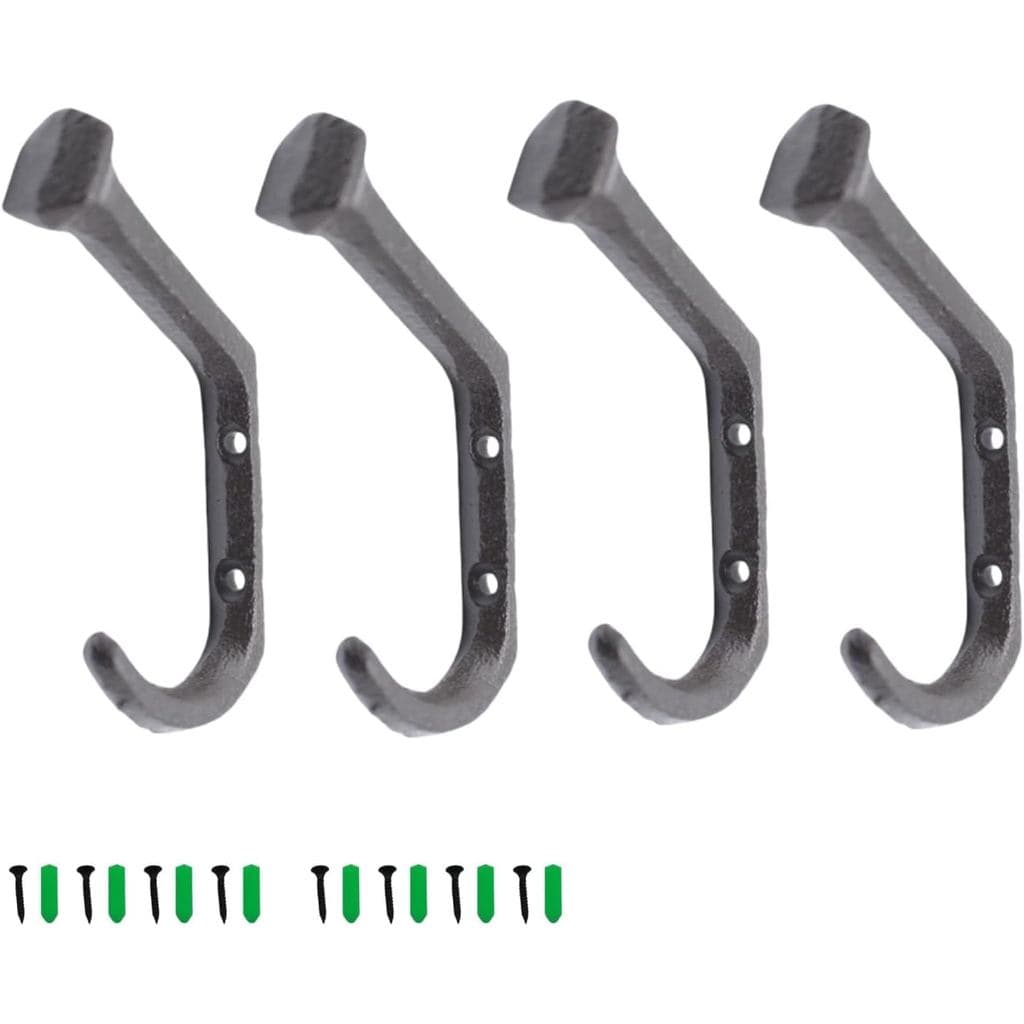 Ganchos de Ferro Fundido Rústicos para Parede, Conjunto de 4 Ganchos de Ferro Fundido de Alta Resistência para Pendurar
