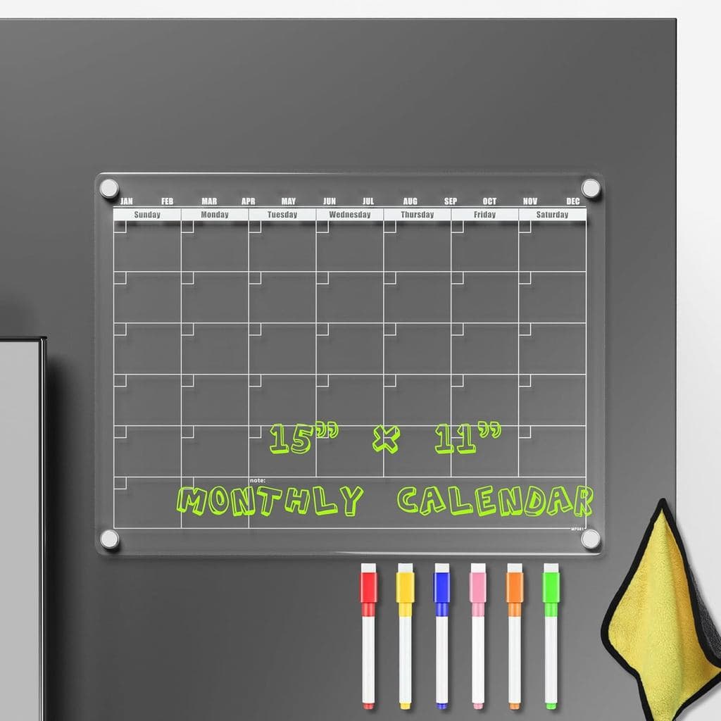 Acrylic Magnetic Dry Erase Calendar for Fridge Clear 37 * 27cm Monthly Whiteboard Planner Erasable Planning Board White