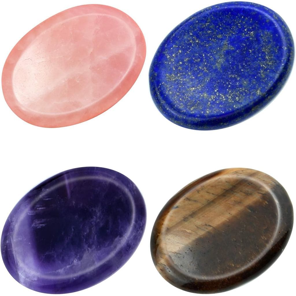 Marrywindix Conjunto de 4 Pedras Naturais para Alívio de Estresse, Cristal Rosa, Ametista, Olho de Tigre, Lápis-Lazúli p