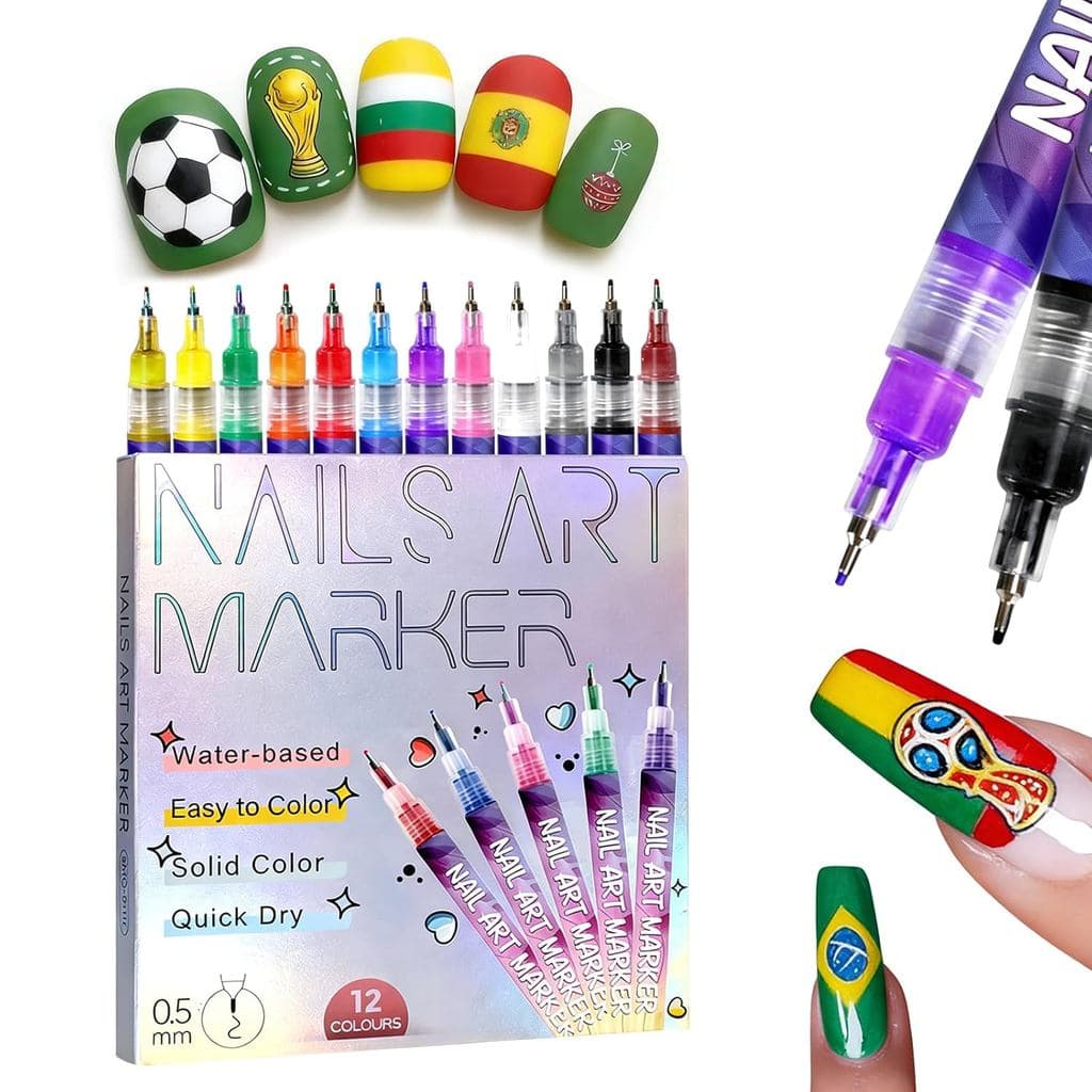 Conjunto de 12 Canetas para Nail Art, Marcadores de Verniz para Nail Art 3D, Pincel para Desenho e Pintura para Design d