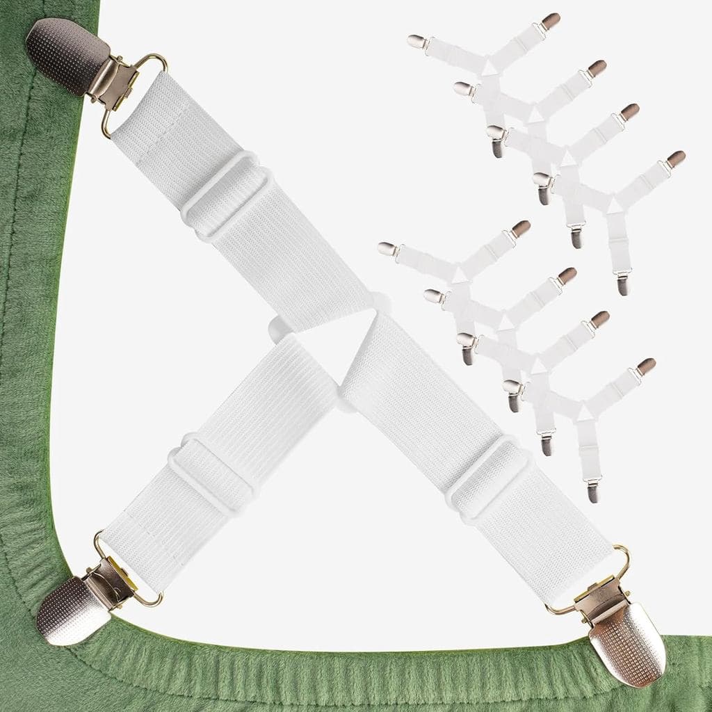 EasYoung 8PCS Bed Sheet Holder Straps, Adjustable Elastic Fasteners with Metal Clips, Keep in Place Fitted Bedding Holde