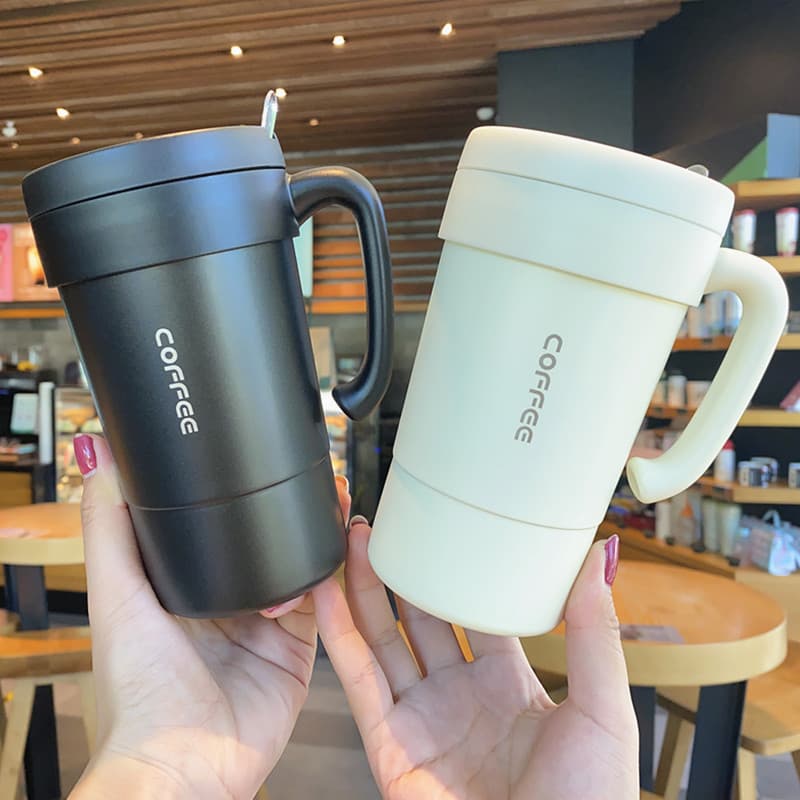 Copo térmico portátil para mulheres, copo de água de alto valor, escritório, aço inoxidável, sensação de café, caneca