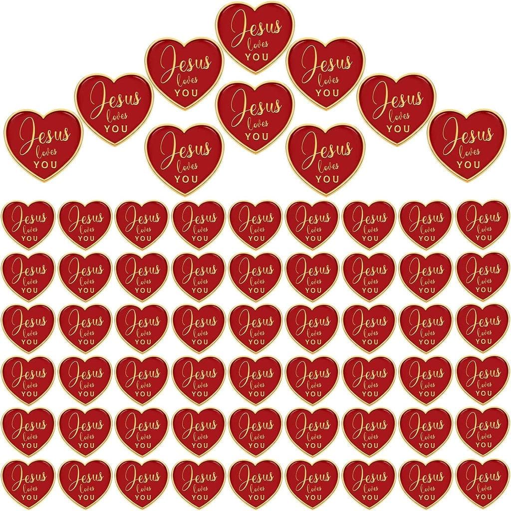 Tondiamo Pins de Páscoa 'Jesus Te Ama' em Lote, Pins Religiosos de Coração Vermelho para Lapela, Lembranças Cristãs para