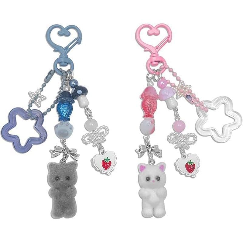Chaveiro Rosa Fofo , De Gato Felpudo , Corrente Estética De Telefone Y2K , Chaveirochaveiros Elegantesacessórios (Cinza