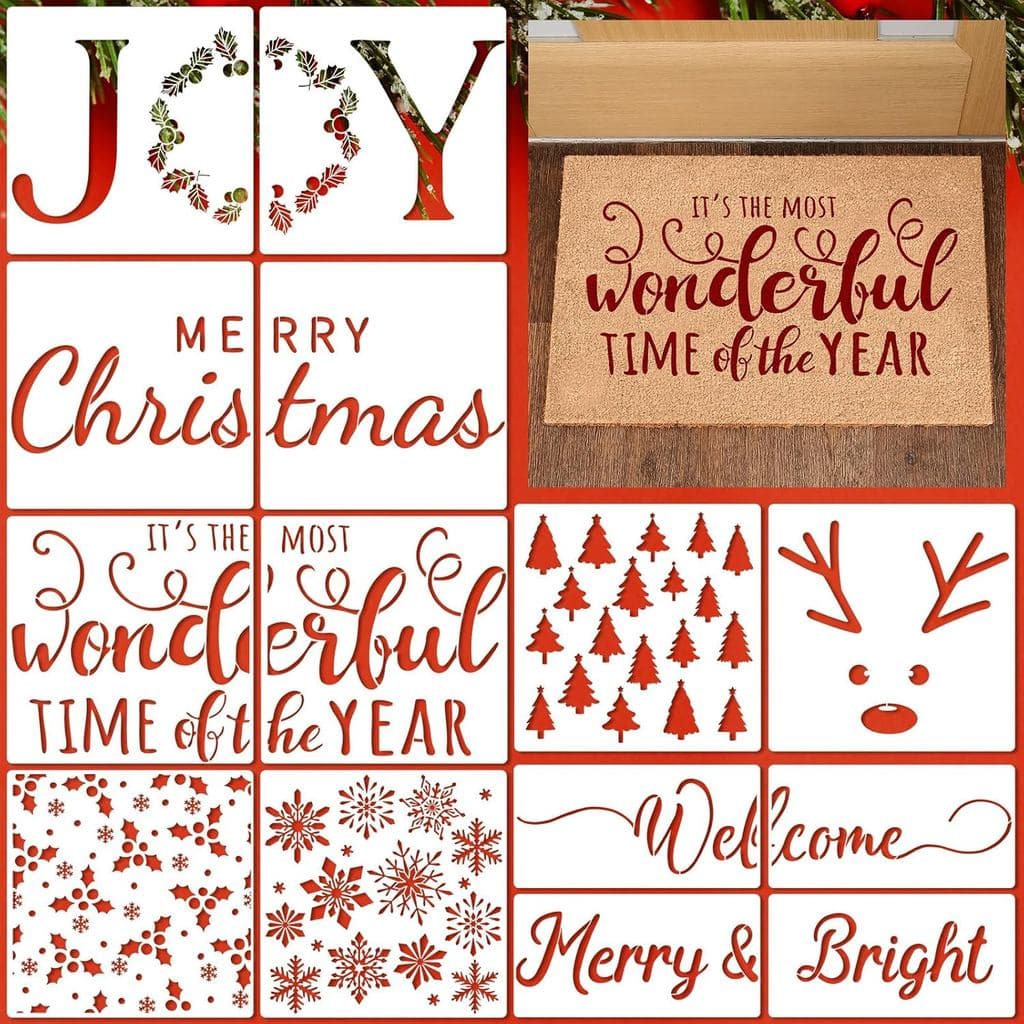 14 Peças de Estênceis de Natal para Pintura de Tapetes de Entrada, Kit de Estênceis de Boas Festas de Natal para Artesan