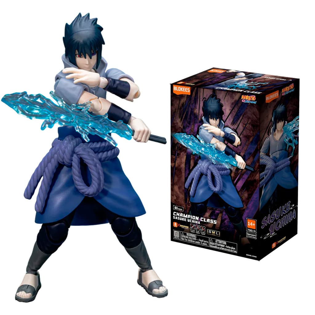 Sasuke Uchiha Boneco Coleção Naruto Champion Class 04 Montável 80 Peças Licenciado Blokees