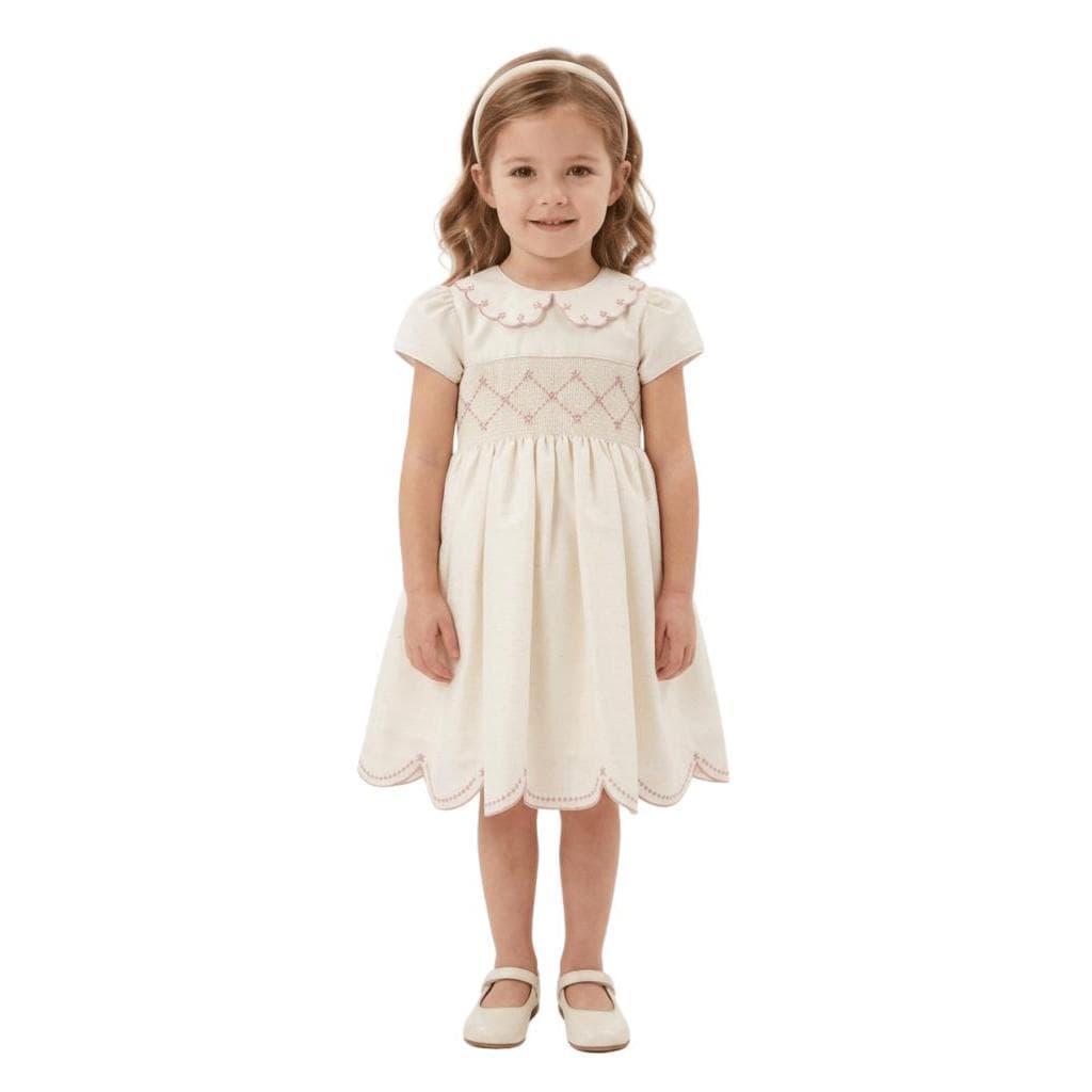 Vestido Infantil de Festa Luxo Bordado Bege Papilloo