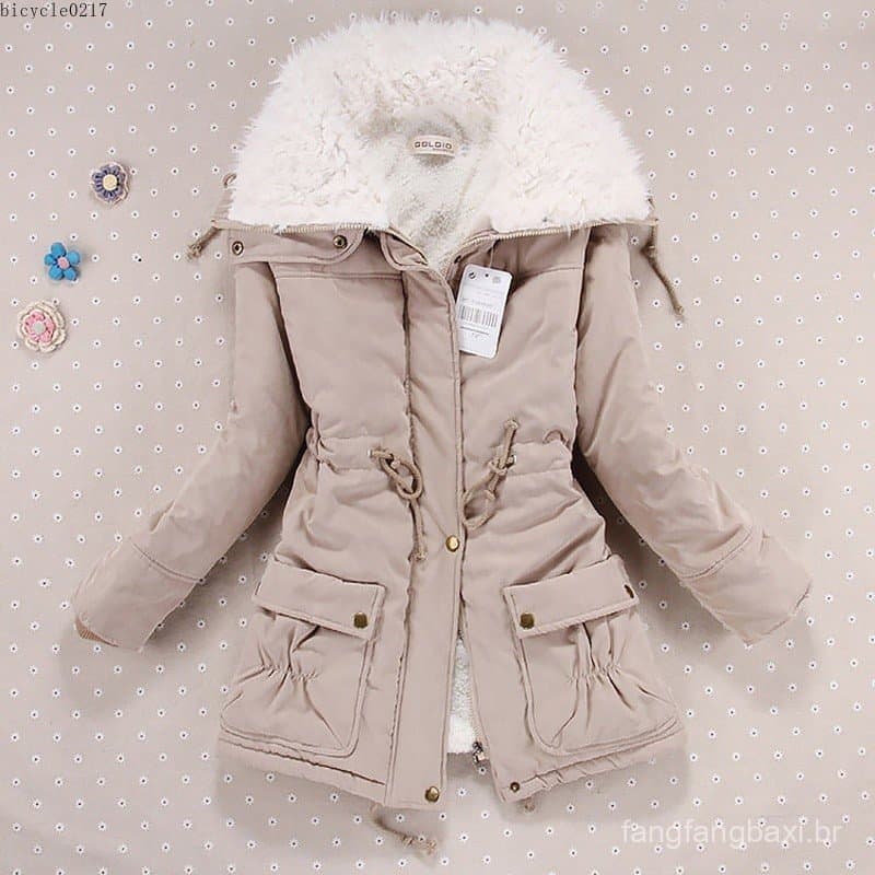 Casaco Acolchoado De Algodão Com Capuz , Grosso E Quente De Inverno Feminino , parka Feminina , Parágrafo Longo Plu .