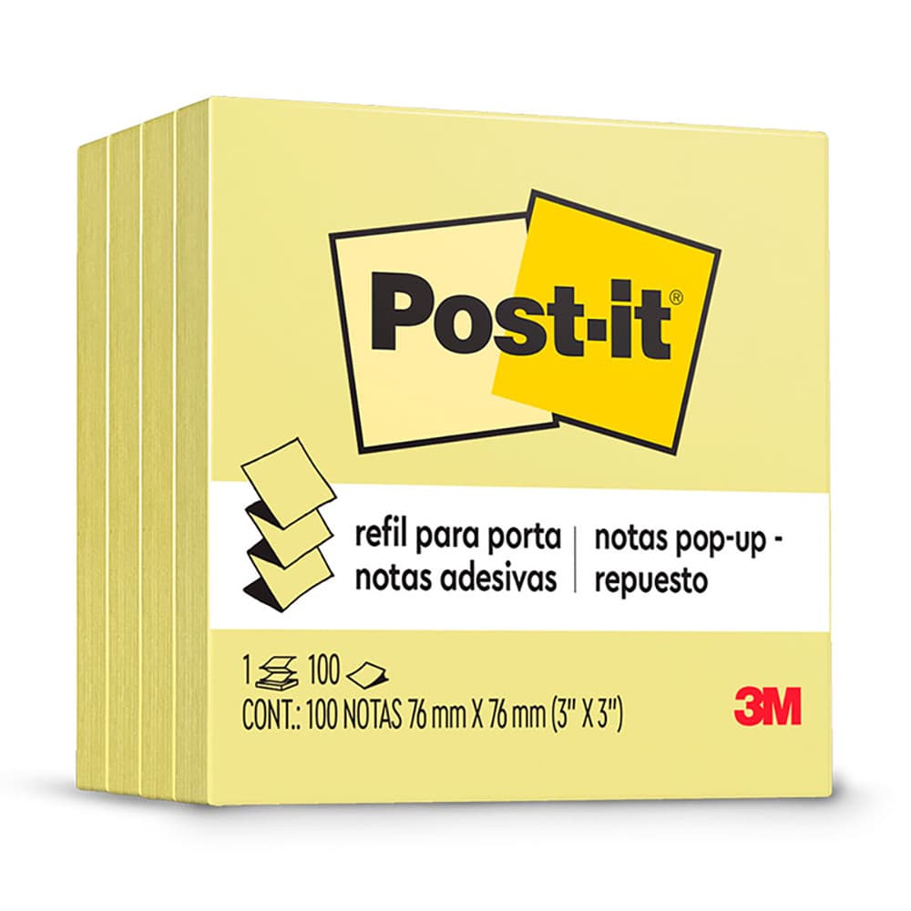 Bloco de notas adesivas Post-it refil Amarelo 76x76mm 100 folhas Leve 4 Pague 3 3M