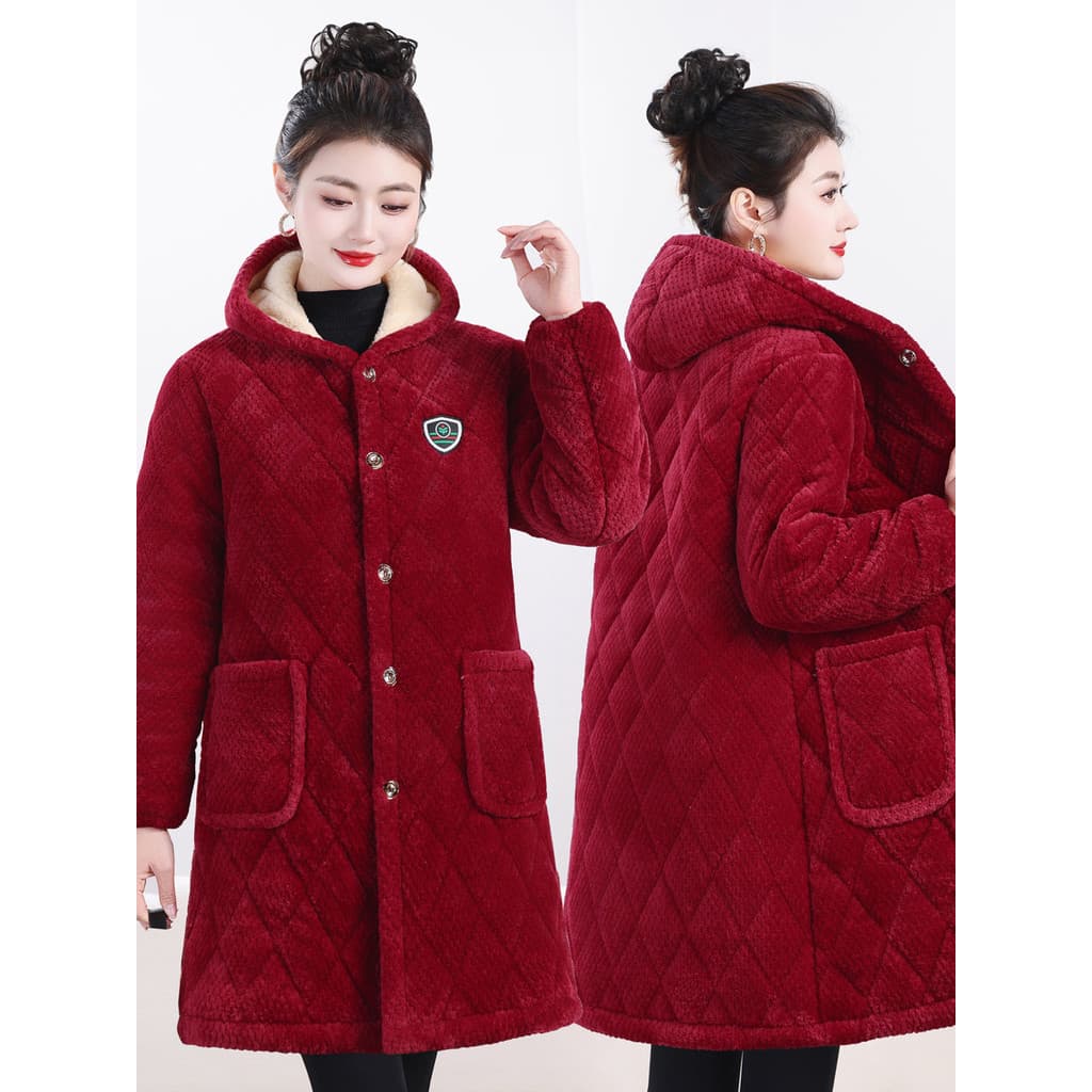 Macacão feminino forro de lã casaco engrossado inverno quente três camadas acolchoado Loungewear algodão de comprimento