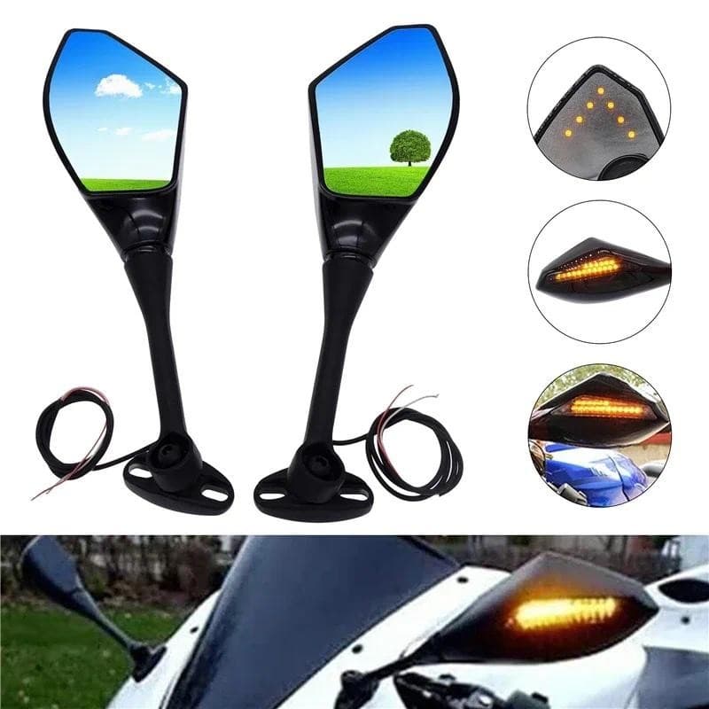 1 Par Universal Espelhos Retrovisores Da Motocicleta Com LED Sinais De Volta Luz Acessórios Para Honda Suzuki Yamaha Tri
