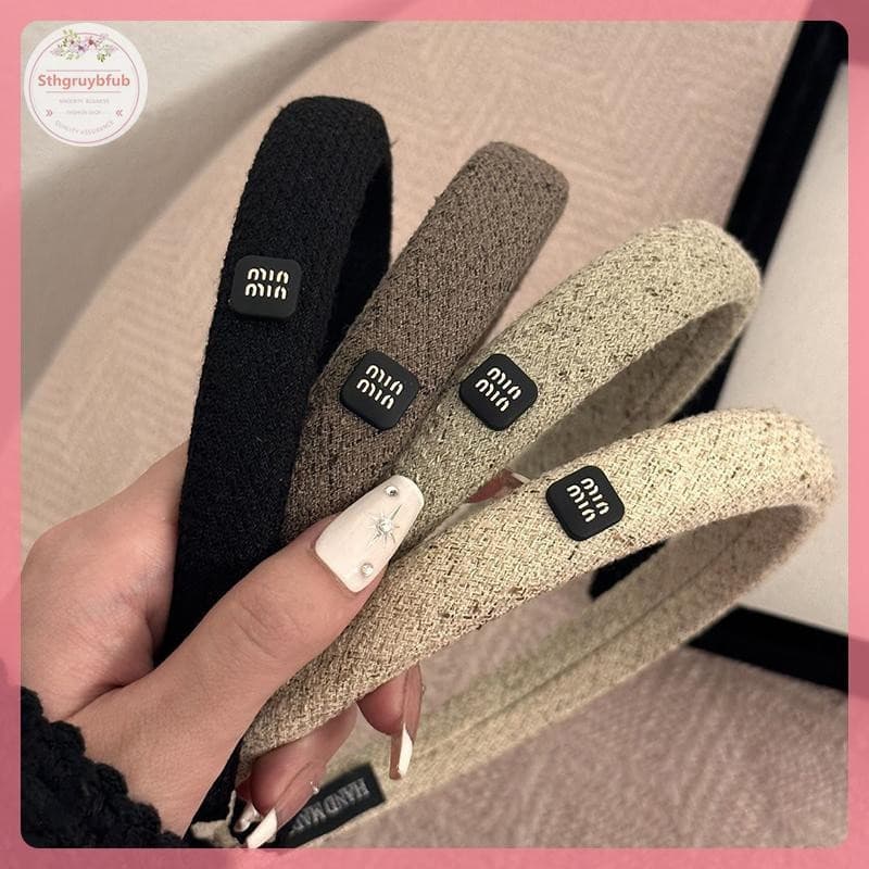 Faixa de Cabelo de Tweed Francês Estilo Retrô para Mulheres e Meninas, Acessório de Faixa de Cabelo com Letra de Cor Sól