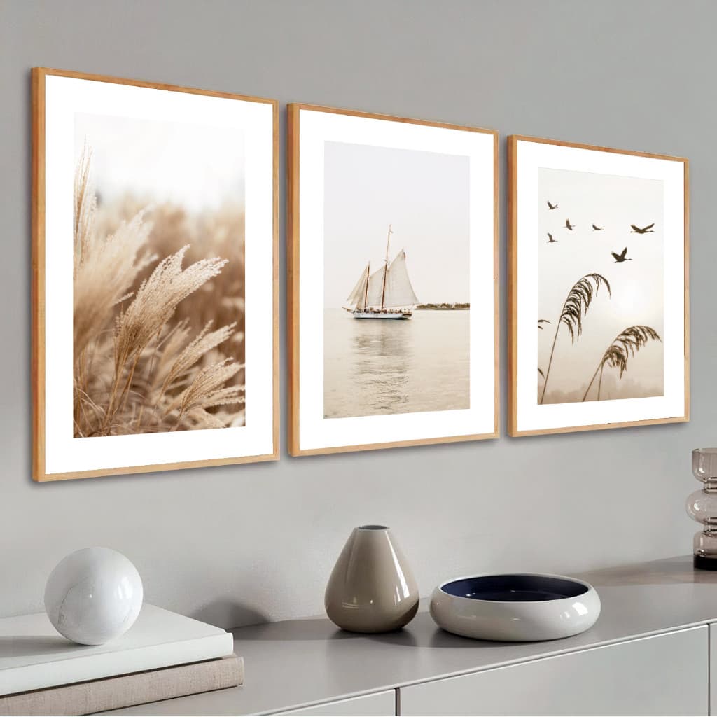 Kit Quadros Decorativos Moldura Sala Quarto Moderno 40x60 Paisagem Minimalista