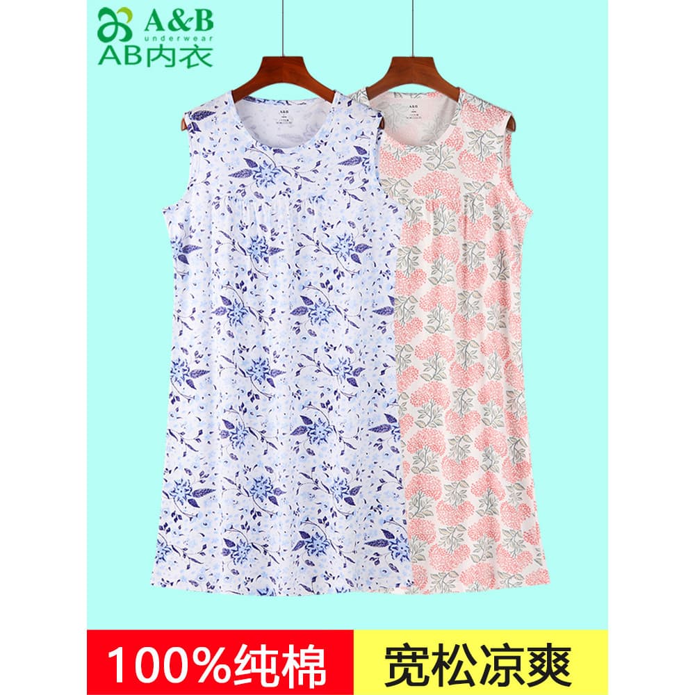 AB roupa interior pijamas feminino verão estilo fino algodão puro meia-idade mãe idosa solta tamanho grande camisola 100