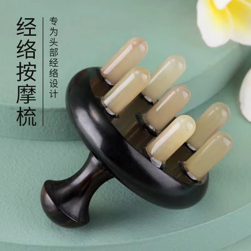 Cabeça de chifre Natural massagem pente dragagem meridiano ferramenta sete estrelas pente Anti-perda de cabelo terapia d