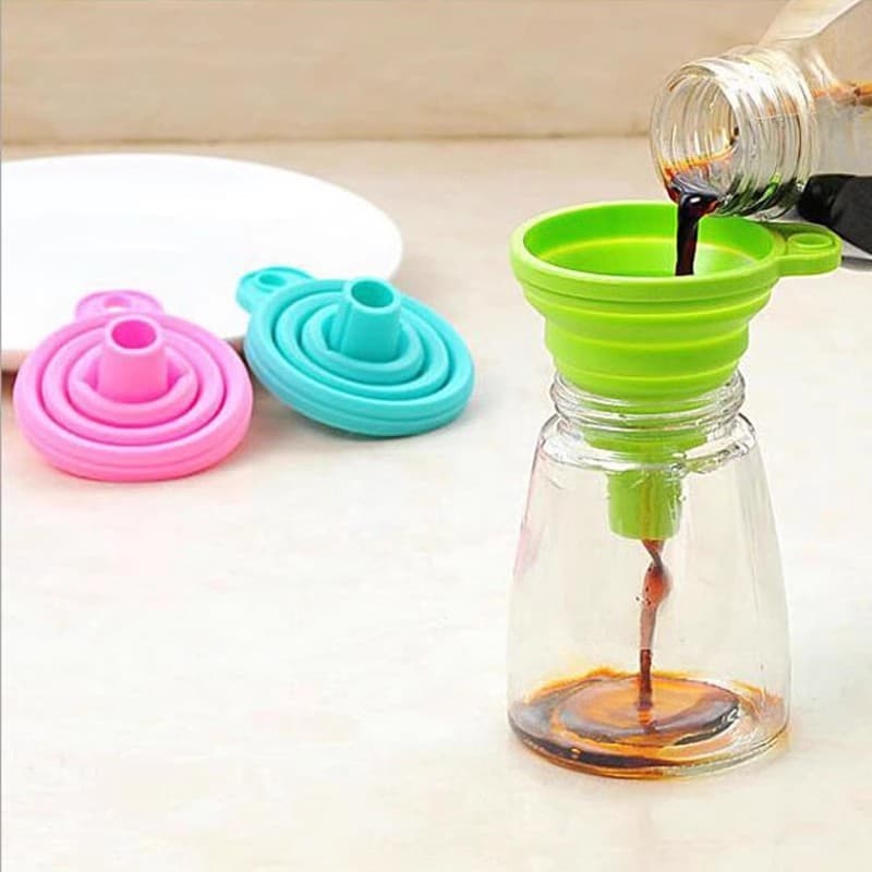Funil dobrável de Silicone de qualidade alimentar retrátil pescoço longo resistente a altas temperaturas doméstico peque