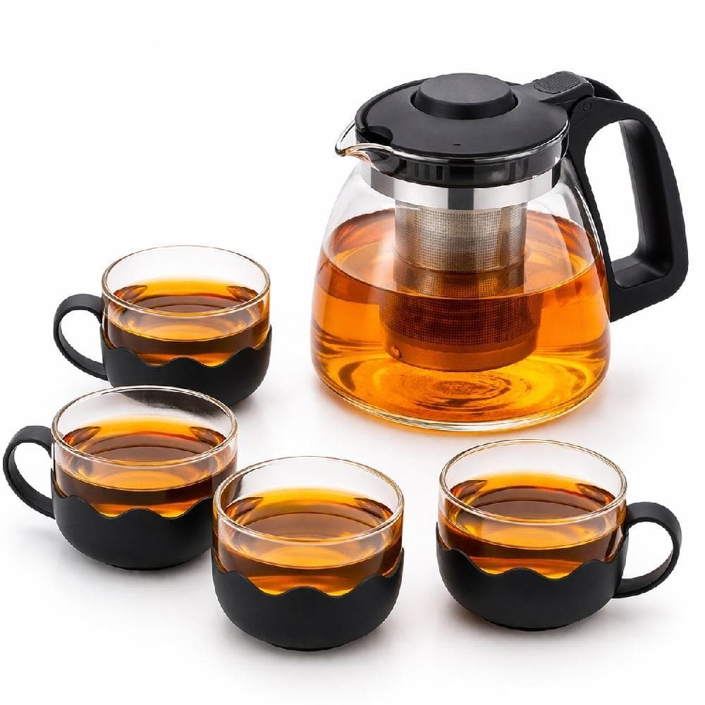 KIT CHALEIRA VIDRO INFUSOR INOX COMPLETA 4 XICARAS BULE GRANDE 1000ML JARRA 1 LITRO FILTRO COADOR CAFE CHA COM ALCA LUXO