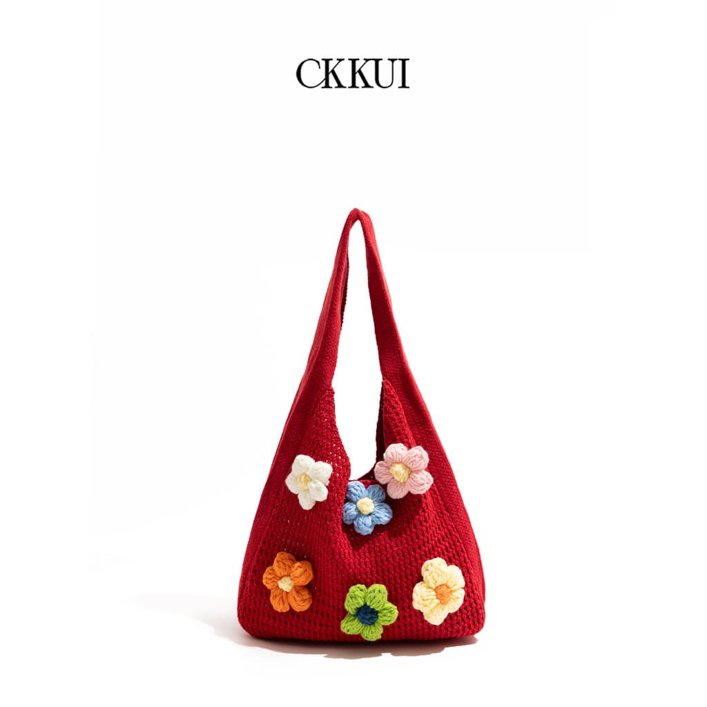 CKKUI Inverno Seaside Férias Tecido Vermelho Bolsa Pequena Bolsa Fresca Estilo Preguiçoso Bolsa de Ombro de Grande Capac