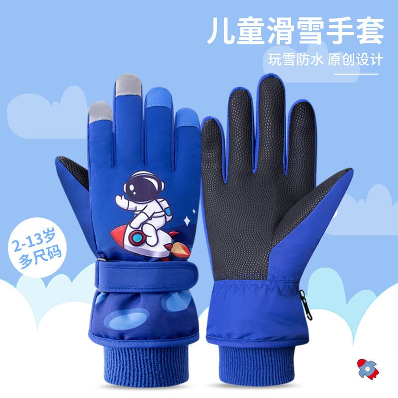 Luvas de esqui impermeáveis para meninos Luvas de ciclismo quentes de lã de astronauta de desenho animado