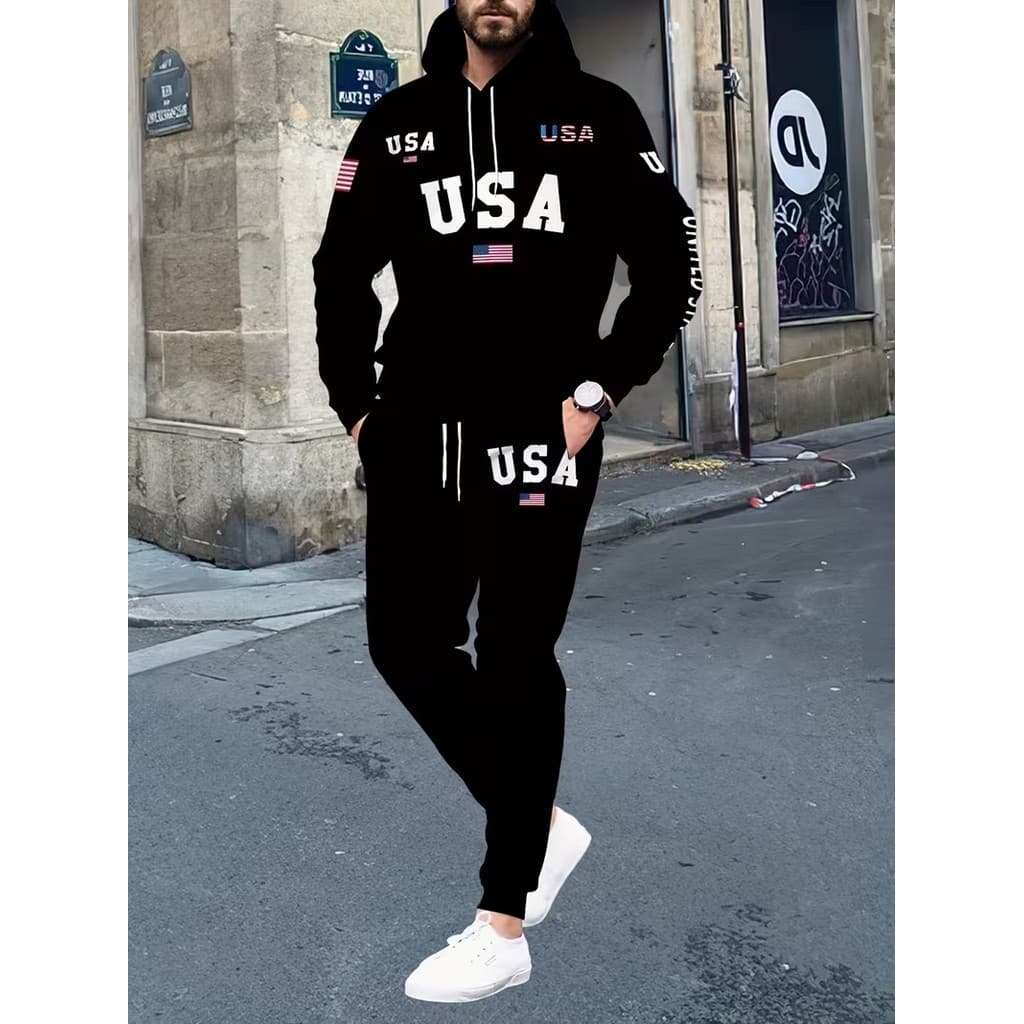 Conjunto Moletom Estados Unidos Masculino Gaivota Blusa De Frio + Calça Moletom Estampados Unissex Outono/Inverno