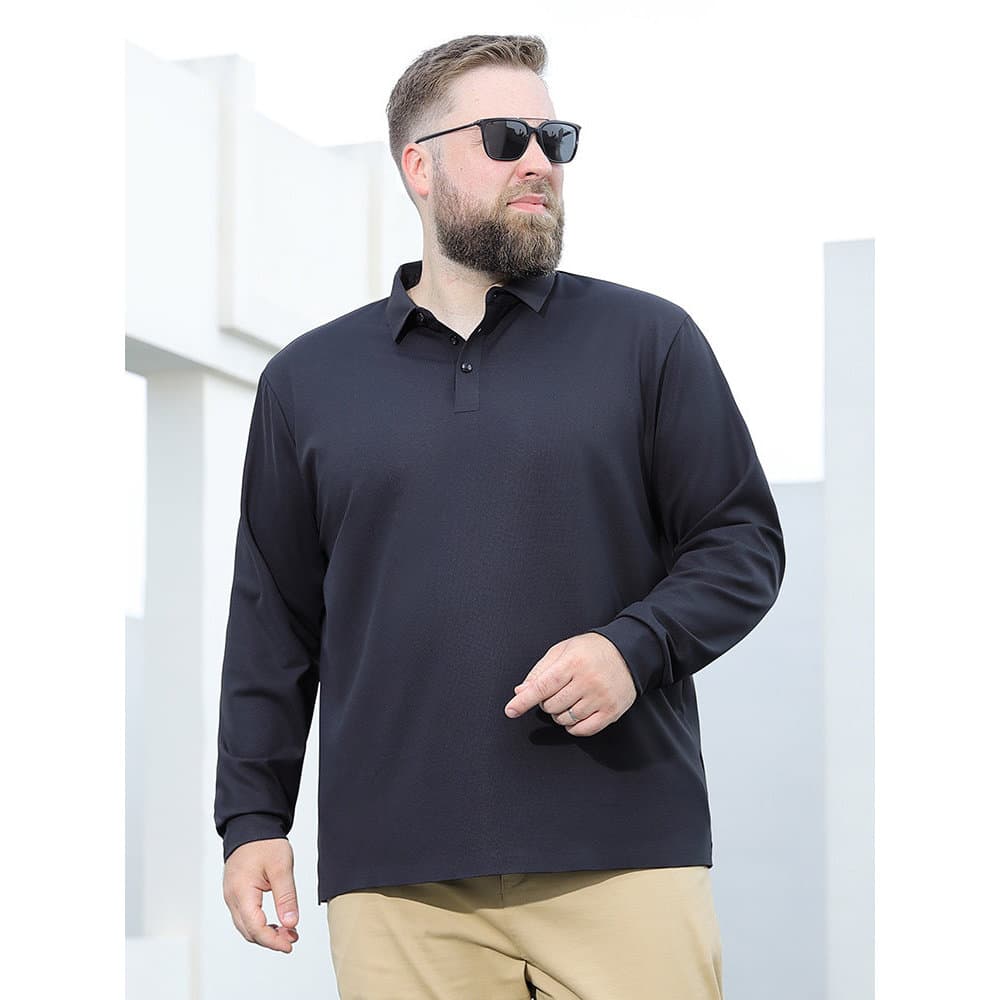 Baisheng Fox Primavera Outono Estilo Fino Masculino Casual Cor Sólida Camiseta de Manga Comprida Plus Size Pai de Meia-I