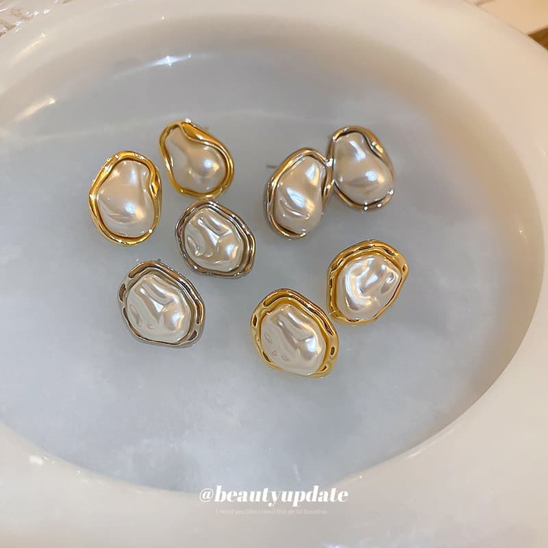 Agulha de prata Irregular barroco pérola brincos estilo francês luz luxo High-End brincos nicho Retro brincos femininos