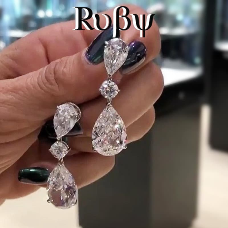 Ruby * Europeu Americano Requintado Senhoras Gota de Água Brincos Grandes de Zircão Brincos Brilhantes Requintados Brinc