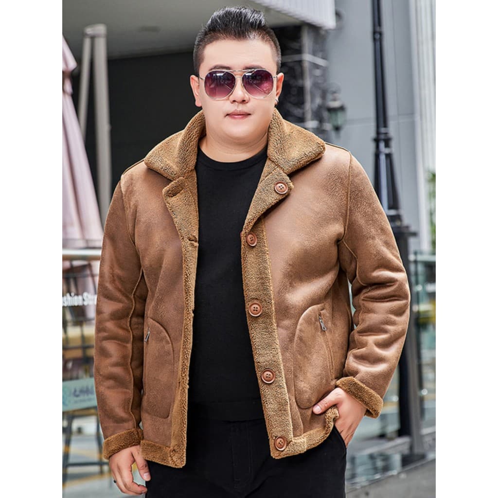 Deerskin cordeiro velo dupla face jaqueta outono inverno novo estilo mais gordura mais pele masculina jaqueta de uma peç