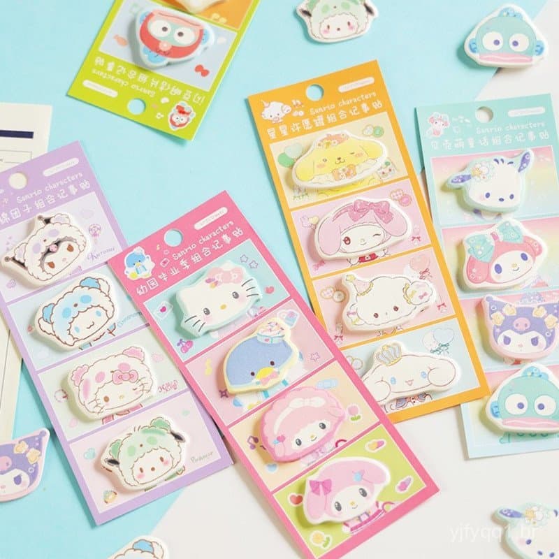 100 unidades de Notas Adesivas Sanrio, Notas de Memória em Estilo Cartoon, Mini Post-it