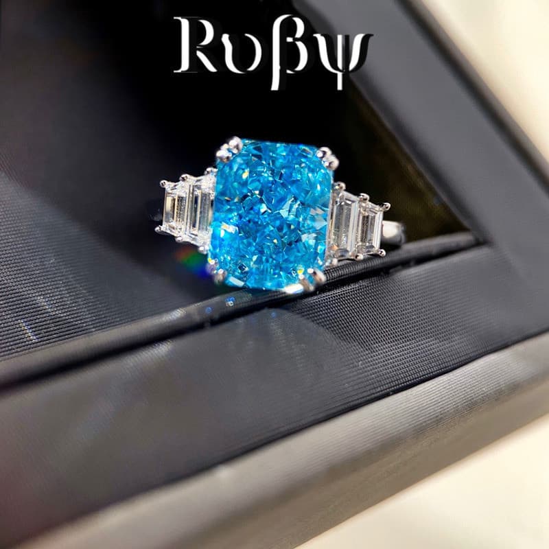 Ruby * Novo estilo anel 10*12 quadrado mar azul zircão anel feminino luz luxo High-End anel